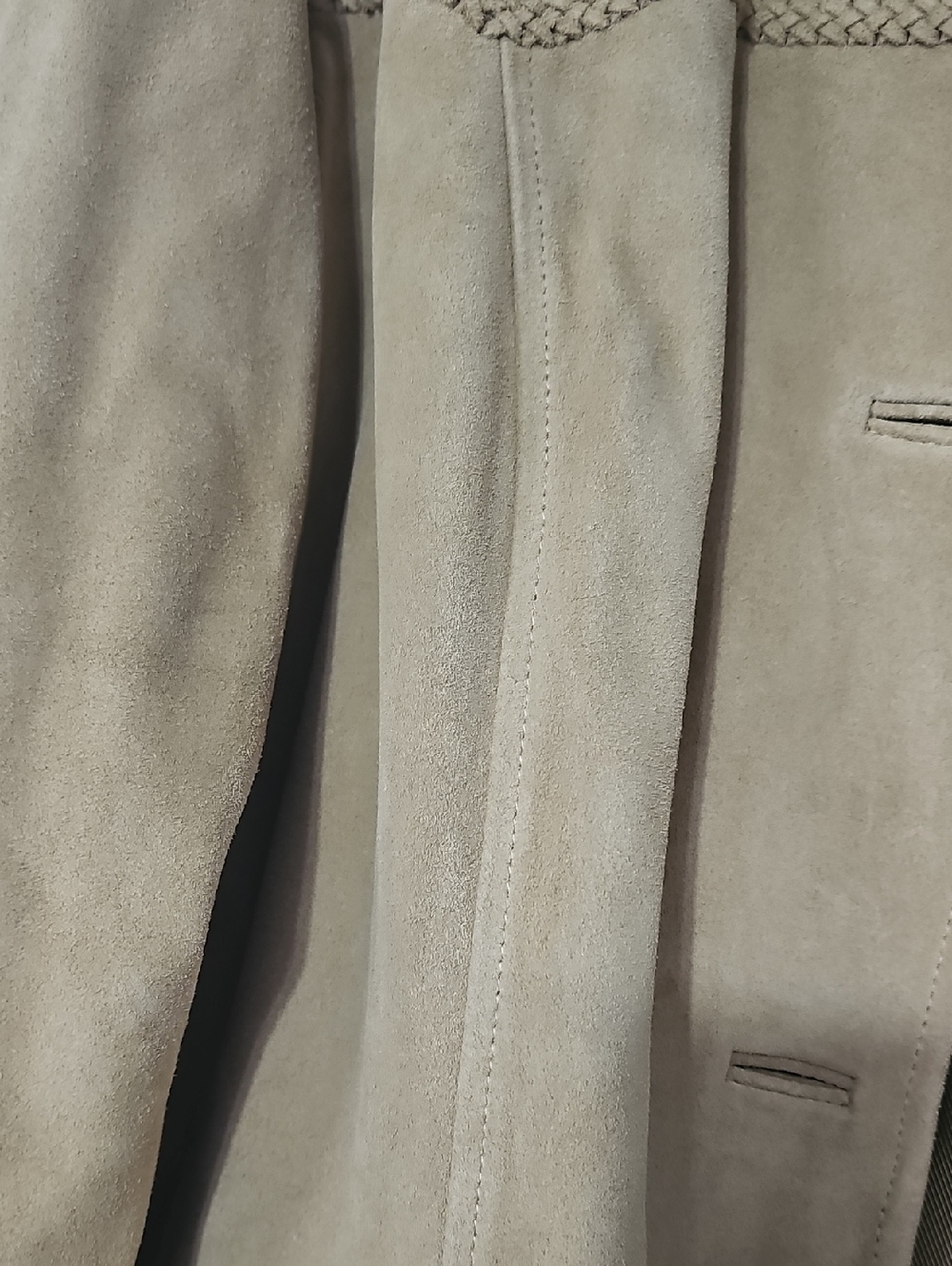 Women’s Suede Jacket in Beige - Braided Trim Button Front (A) - Picture 2 of 9